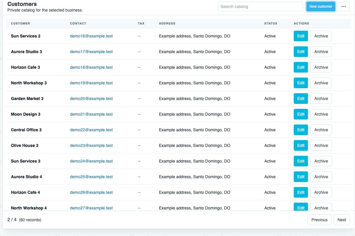 Example screen: Customers