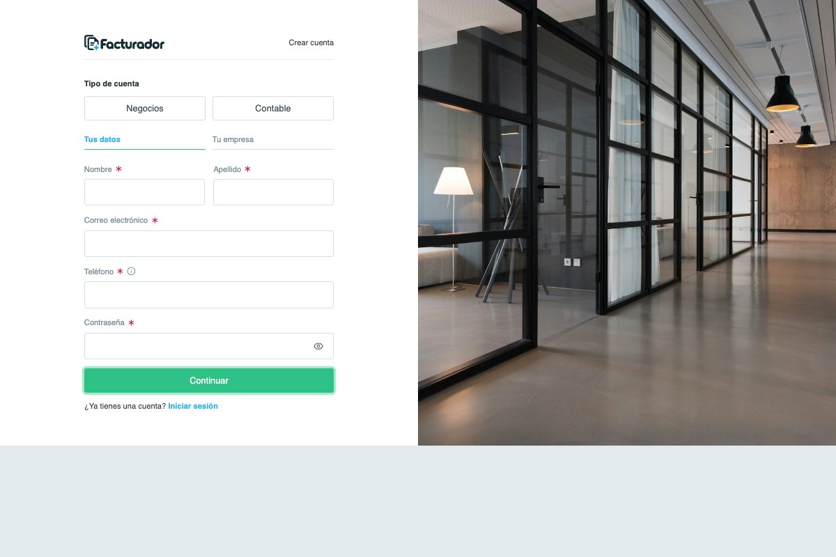 Pantalla de ejemplo: Elige Negocios o Contable