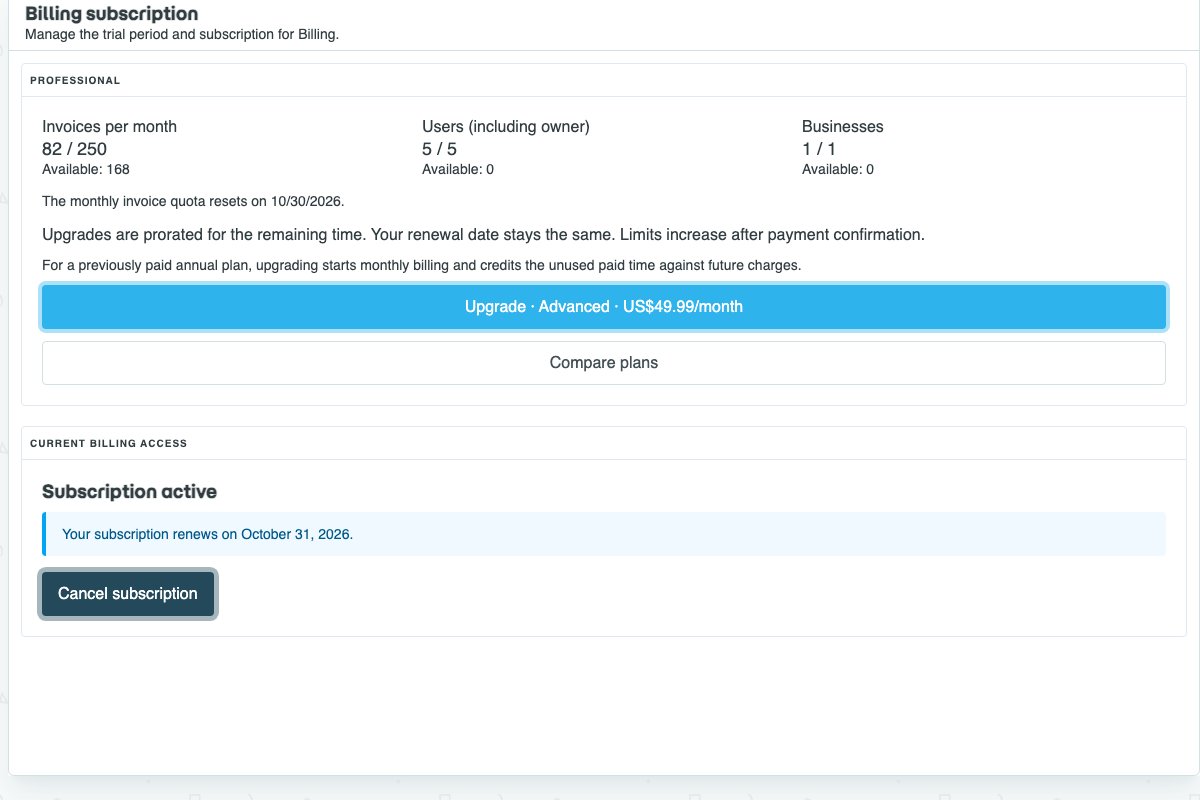 Example screen: Plans and capacity